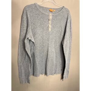 Hugo Boss Henley Shirt Mens L Gray Cotton Long Sleeve Casual Comfort Cozy Orange